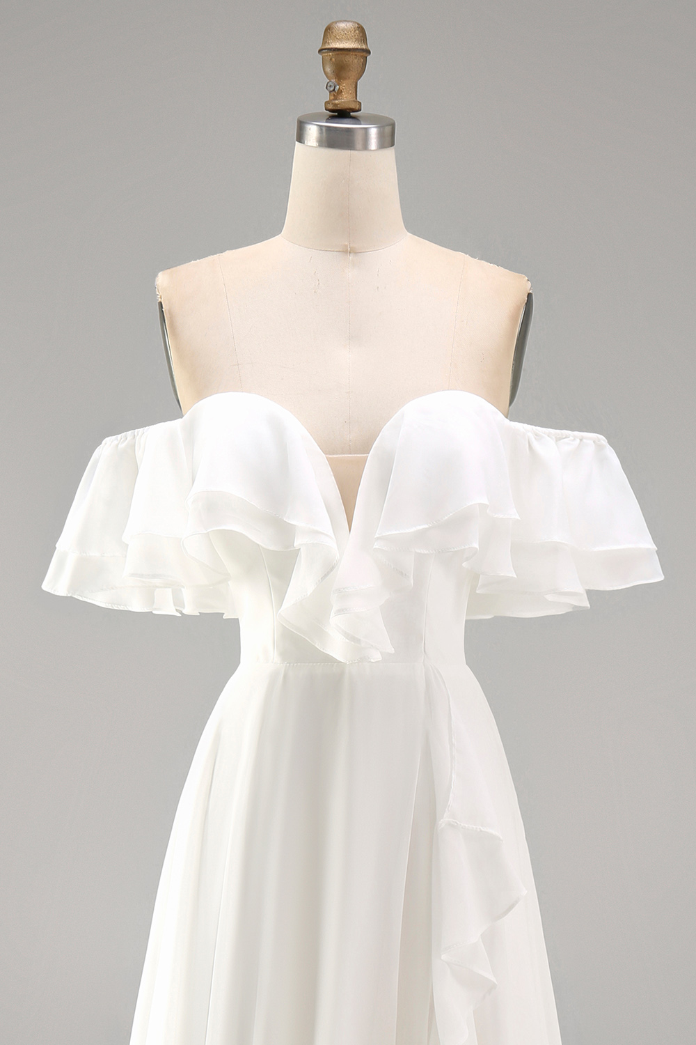 Ivory A Line Maxi Off the Shoulder Reception Dress for Bride with Ruffles