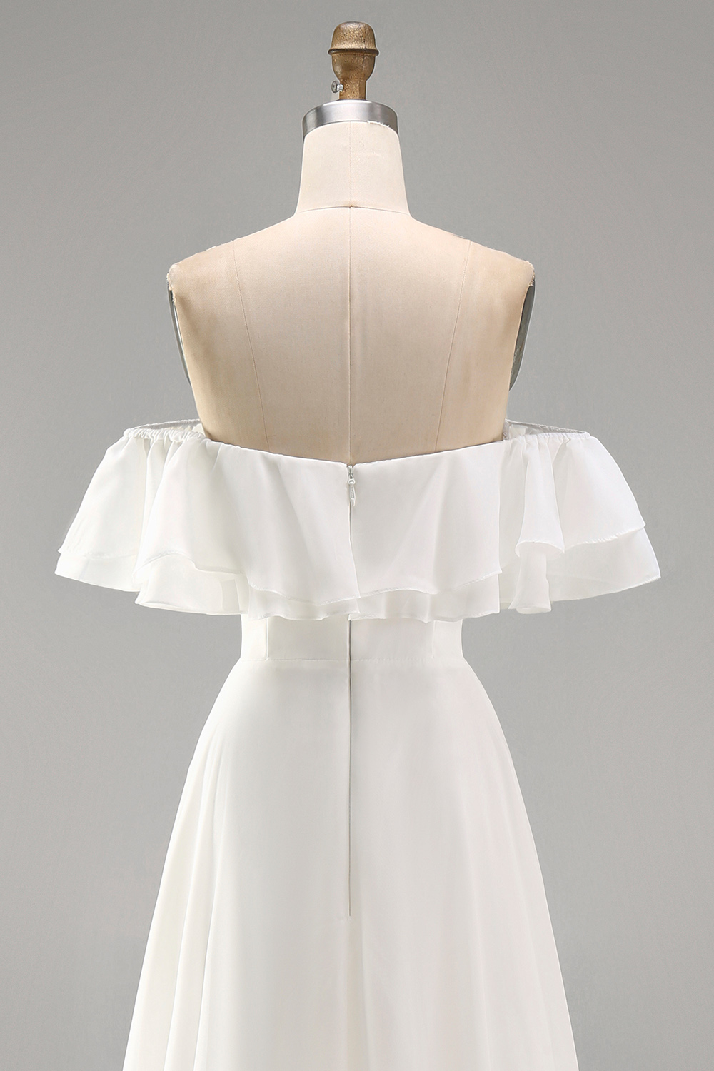 Ivory A Line Maxi Off the Shoulder Reception Dress for Bride with Ruffles