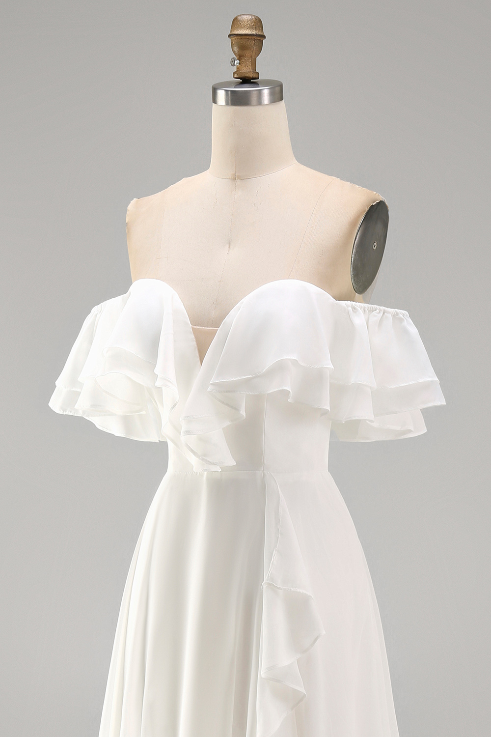 Ivory A Line Maxi Off the Shoulder Reception Dress for Bride with Ruffles