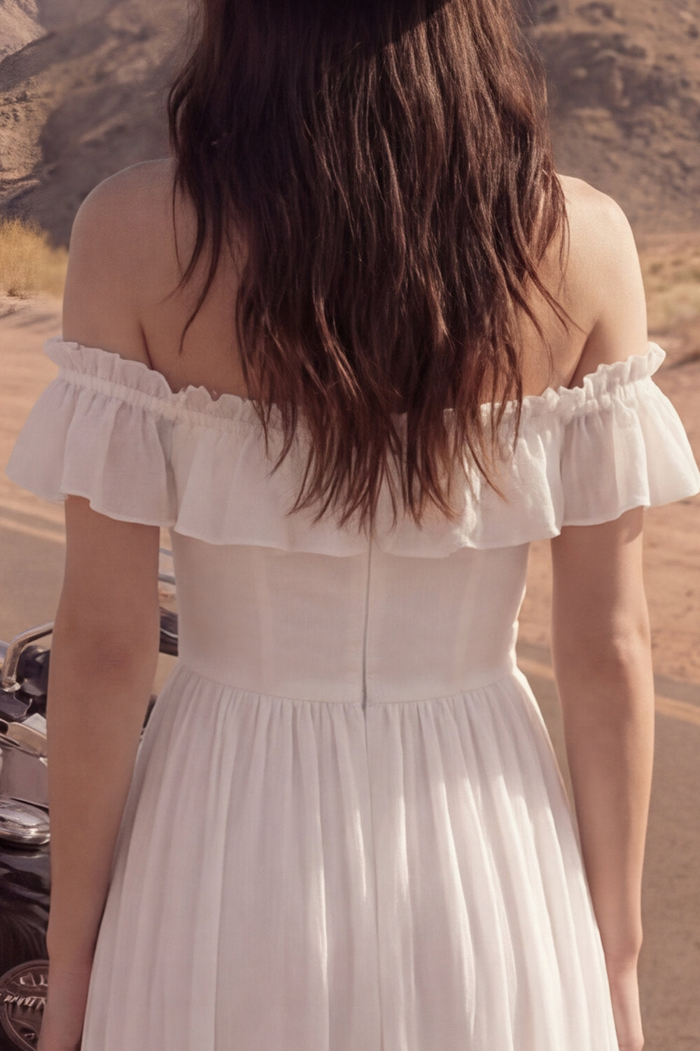 A Line High-Low Ivory Reception Dress for Bride with Ruffles