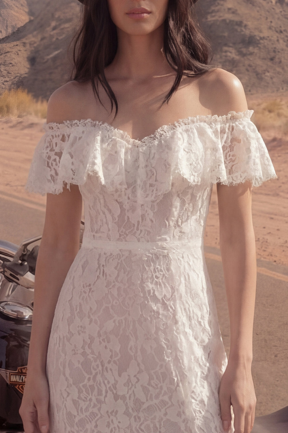 Floral Ivory Maxi Sheath Boho Reception Dress for Bride with Slit