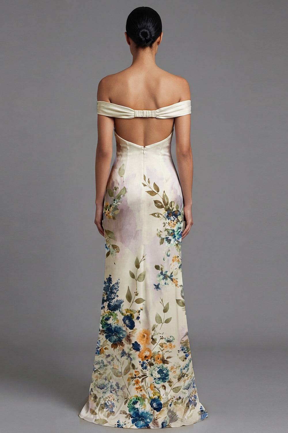 Ivory Mermaid Maxi Floral Off the Shoulder Beach Evening Dress