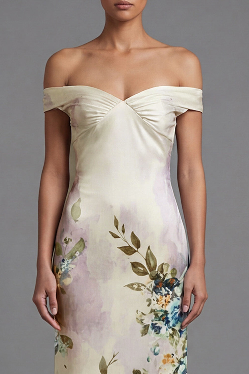 Ivory Mermaid Maxi Floral Off the Shoulder Beach Evening Dress