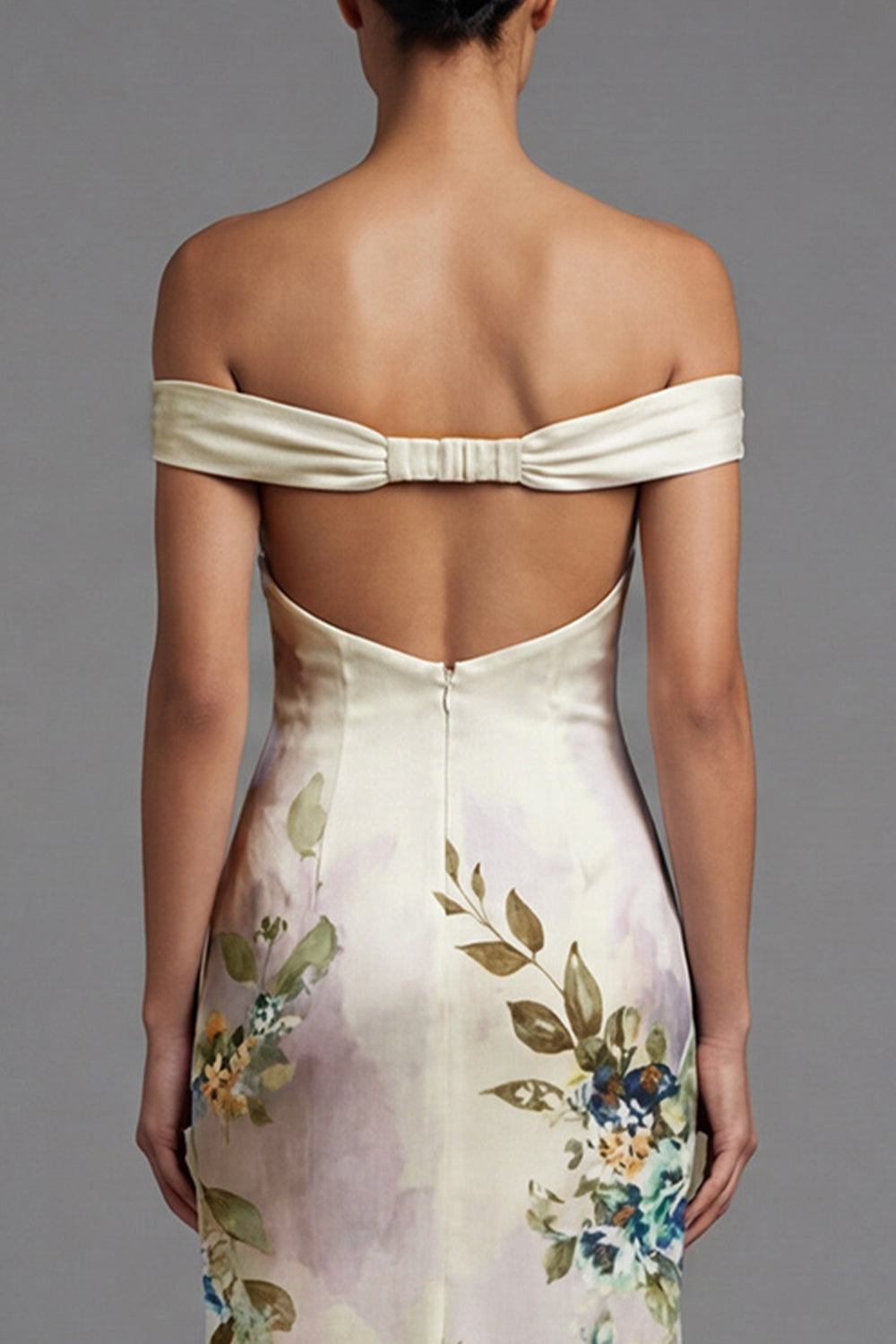 Ivory Mermaid Maxi Floral Off the Shoulder Beach Evening Dress