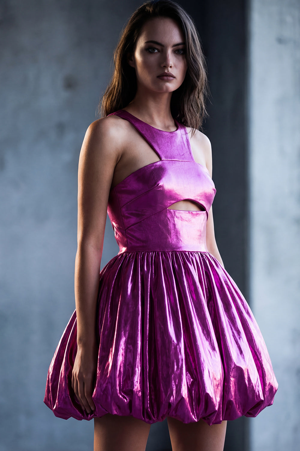 Metallic Fuchsia Glitter A Line Keyhole Short Vintage 80s Prom Dress