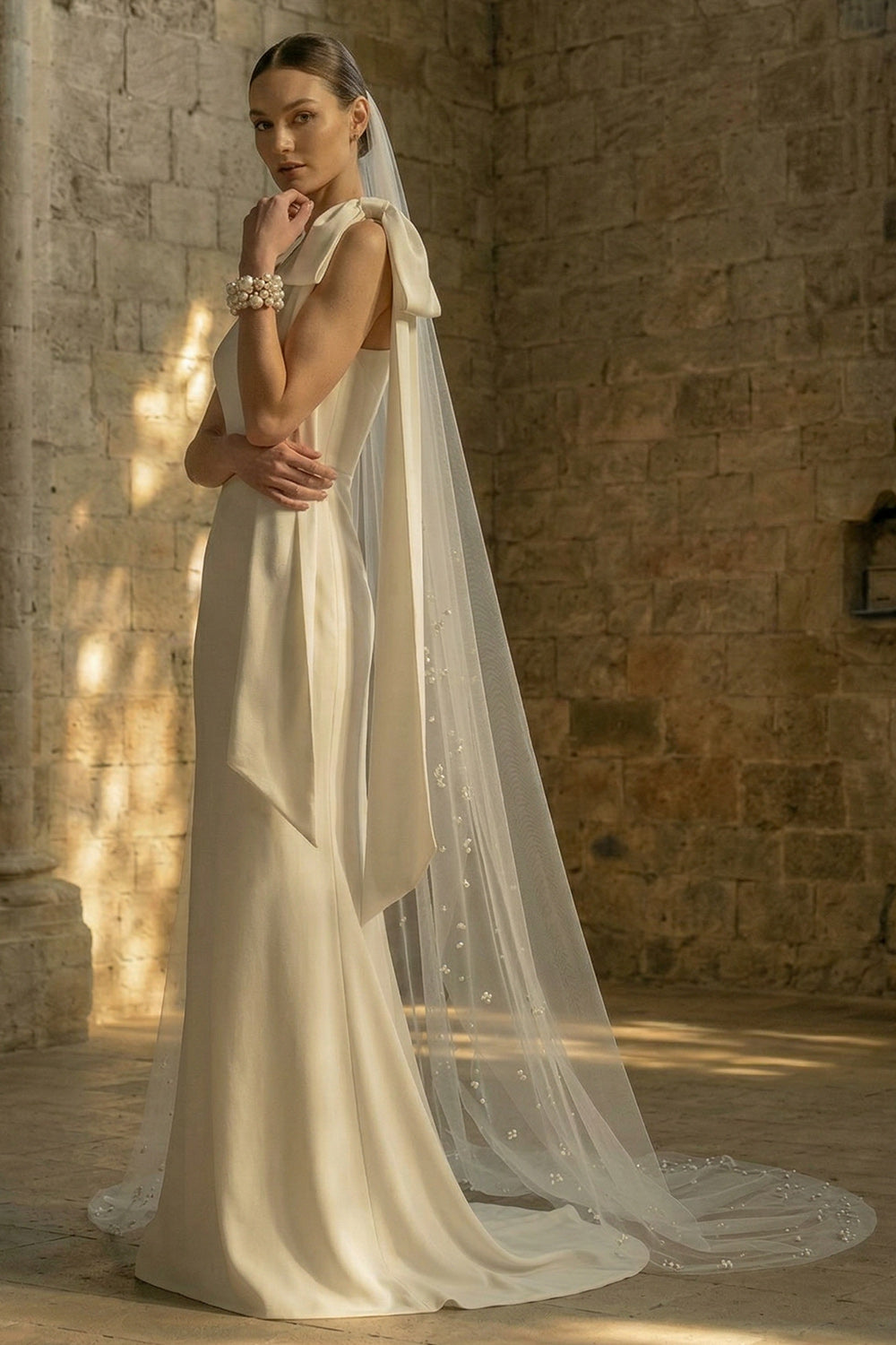 Maxi White One Shoulder Mermaid Beach Wedding Dress with Bow