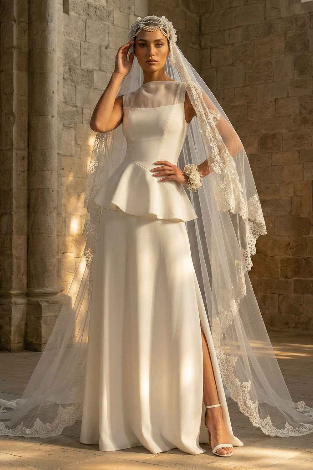 White A Line Maxi Boho Wedding Dress with Ruffles