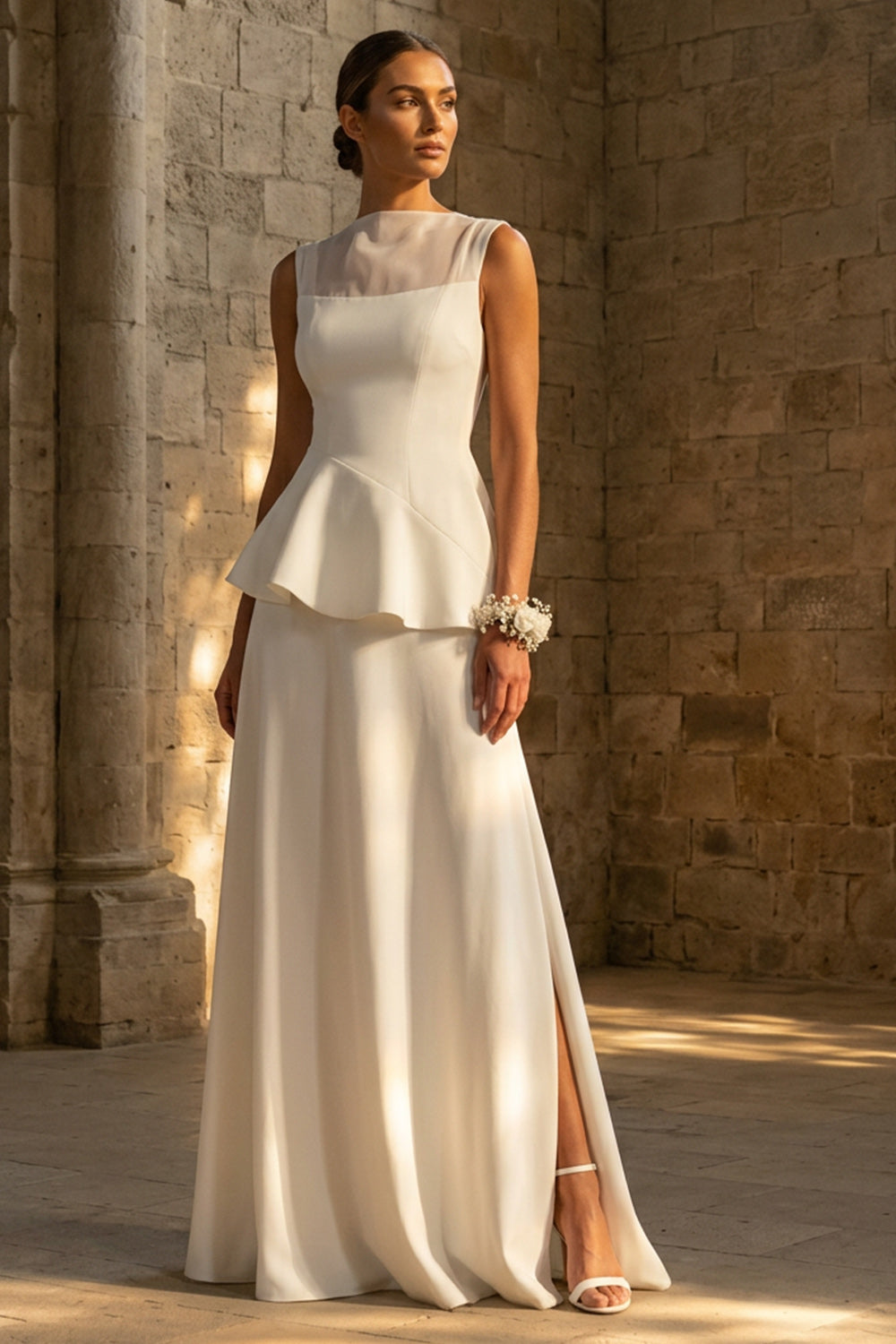 White A Line Maxi Boho Wedding Dress with Ruffles