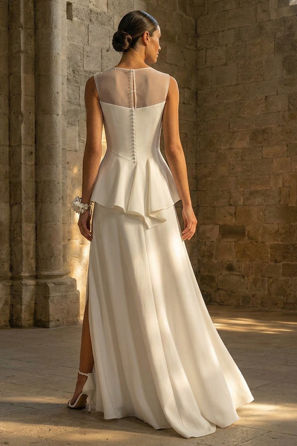 White A Line Maxi Boho Wedding Dress with Ruffles