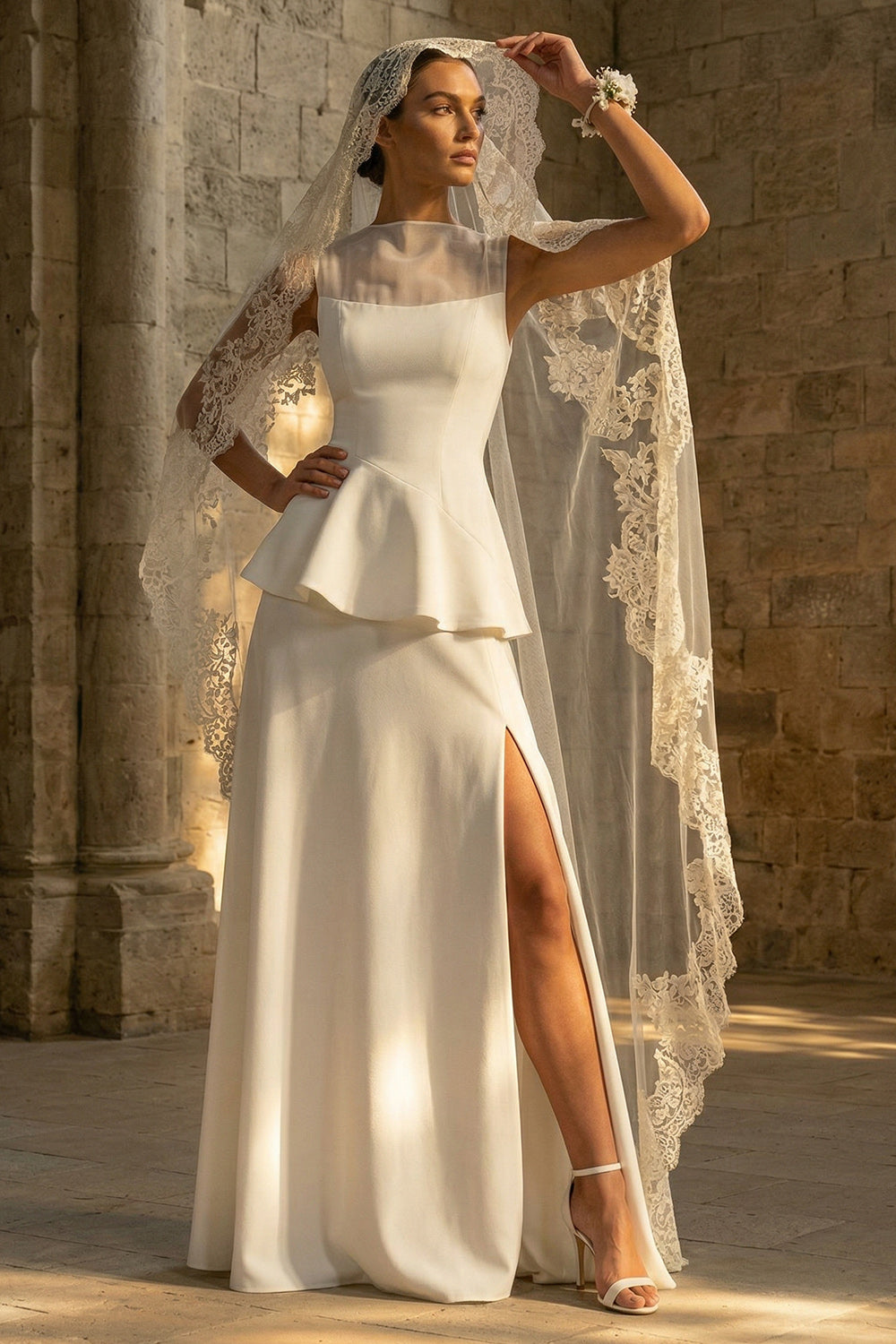 White A Line Maxi Boho Wedding Dress with Ruffles