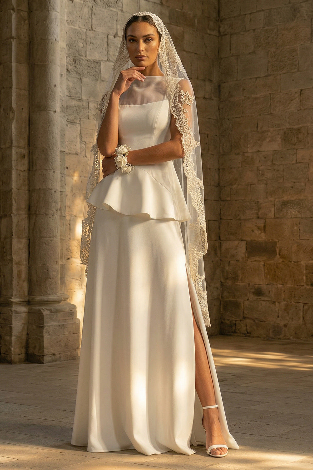 White A Line Maxi Boho Wedding Dress with Ruffles