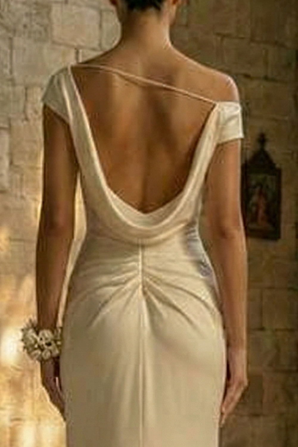 White Ruched Sheath Maxi Beach Wedding Dress with Slit
