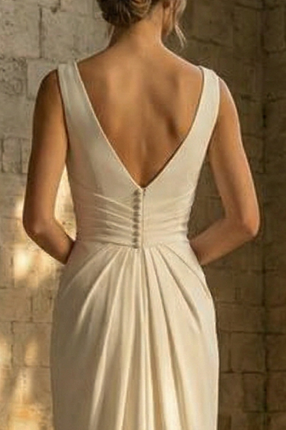 Bateau Neck Sheath White Ruched Long Reception Dress for Bride with Slit