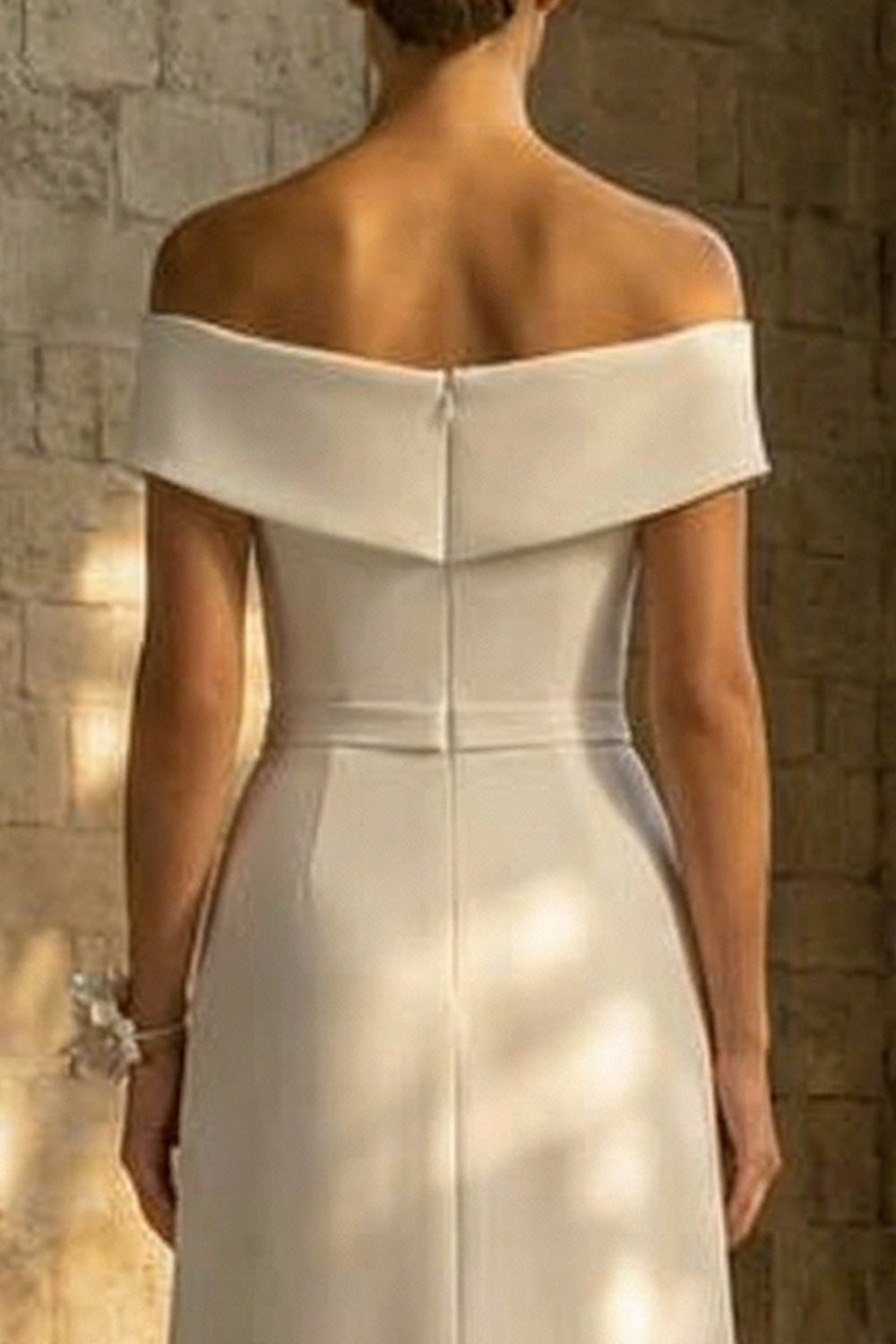 Sheath Beaded White Maxi Boho Reception Dress for Bride with Slit
