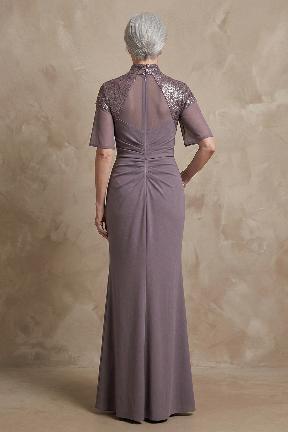 Sequin High Neck Mermaid Vintage Mauve Floor-Length Mother of the Bride or Groom Dress with Slit