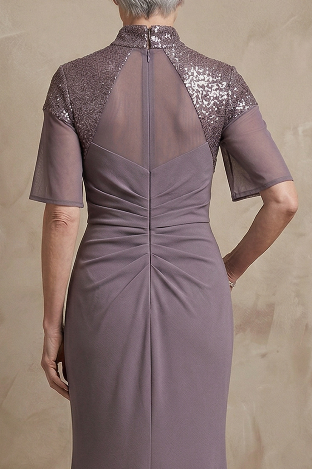 Sequin High Neck Mermaid Vintage Mauve Floor-Length Mother of the Bride or Groom Dress with Slit