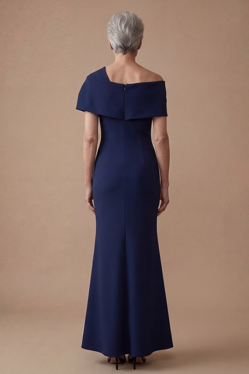 One Shoulder Mermaid Navy Floor-Length Mother of the Bride or Groom Dress with Bow