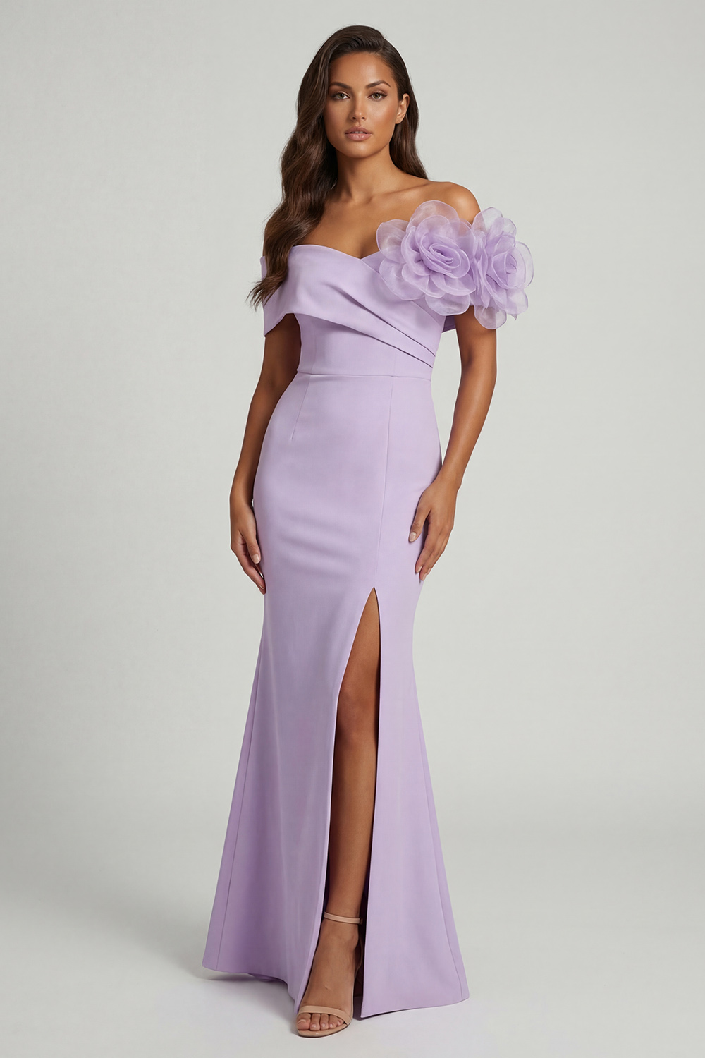 Lilac Long Mermaid Mother of the Bride Dress with 3D Flowers