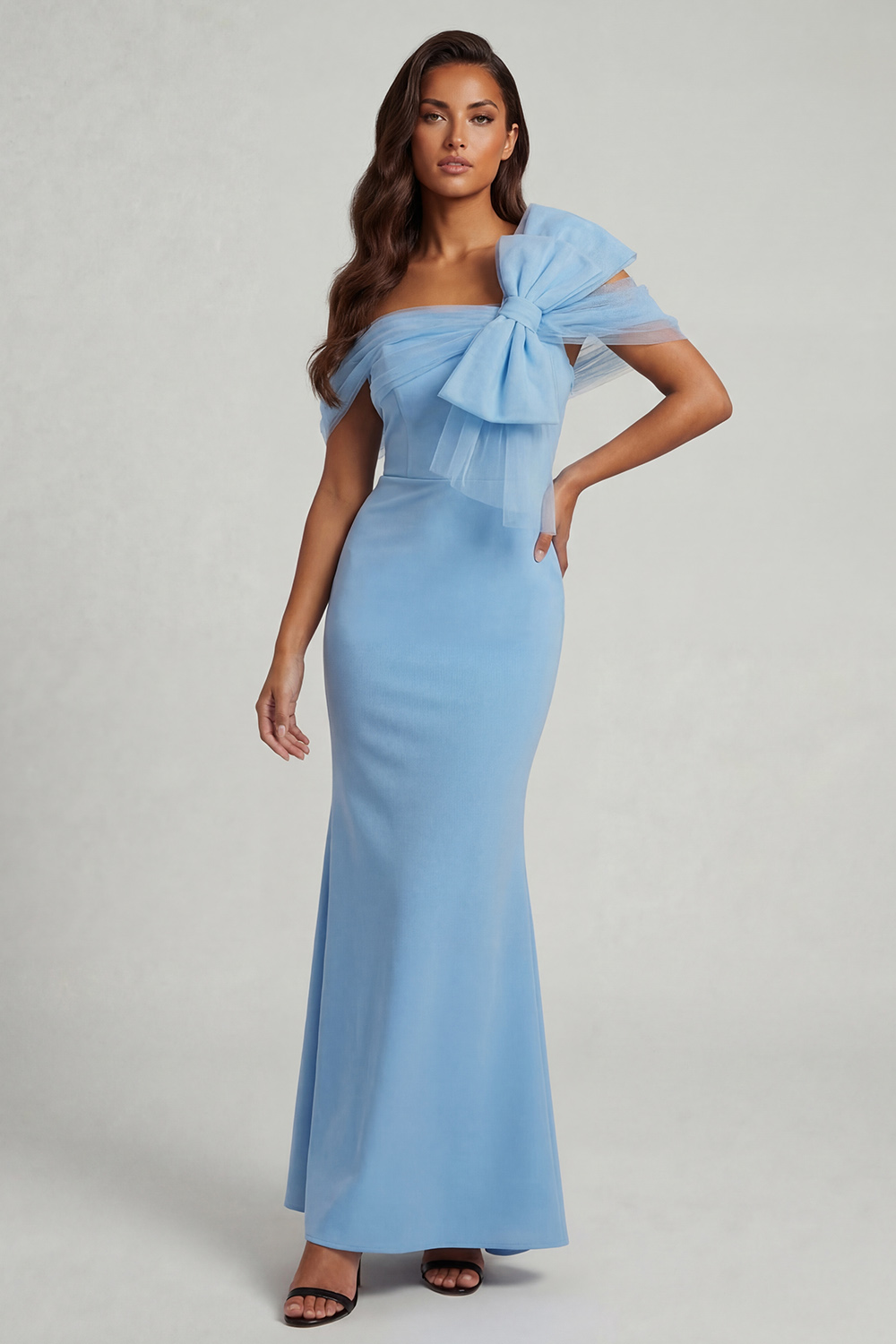Sky Blue Long Mermaid Mother of the Bride Dress with Bow