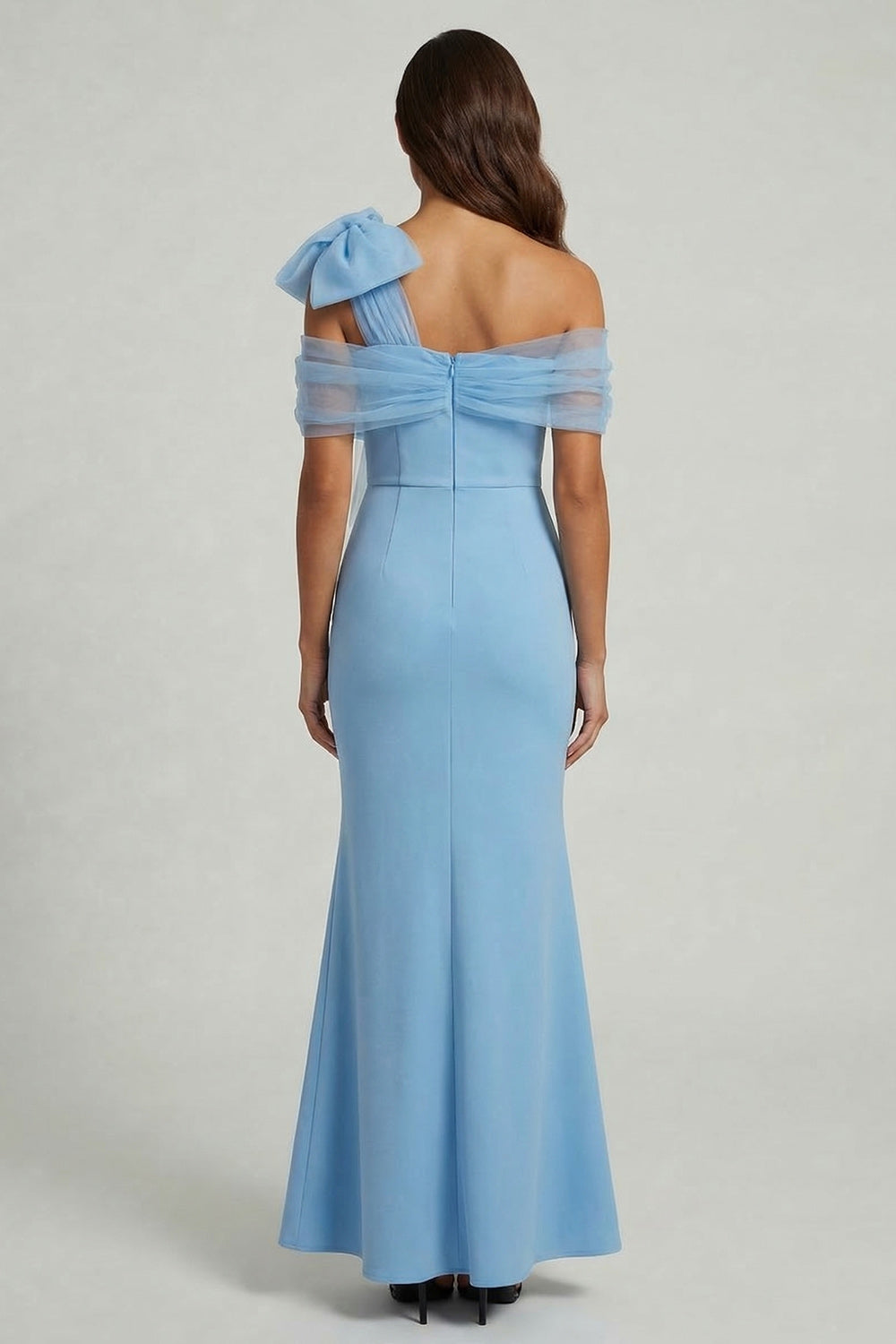 Sky Blue Long Mermaid Mother of the Bride Dress with Bow