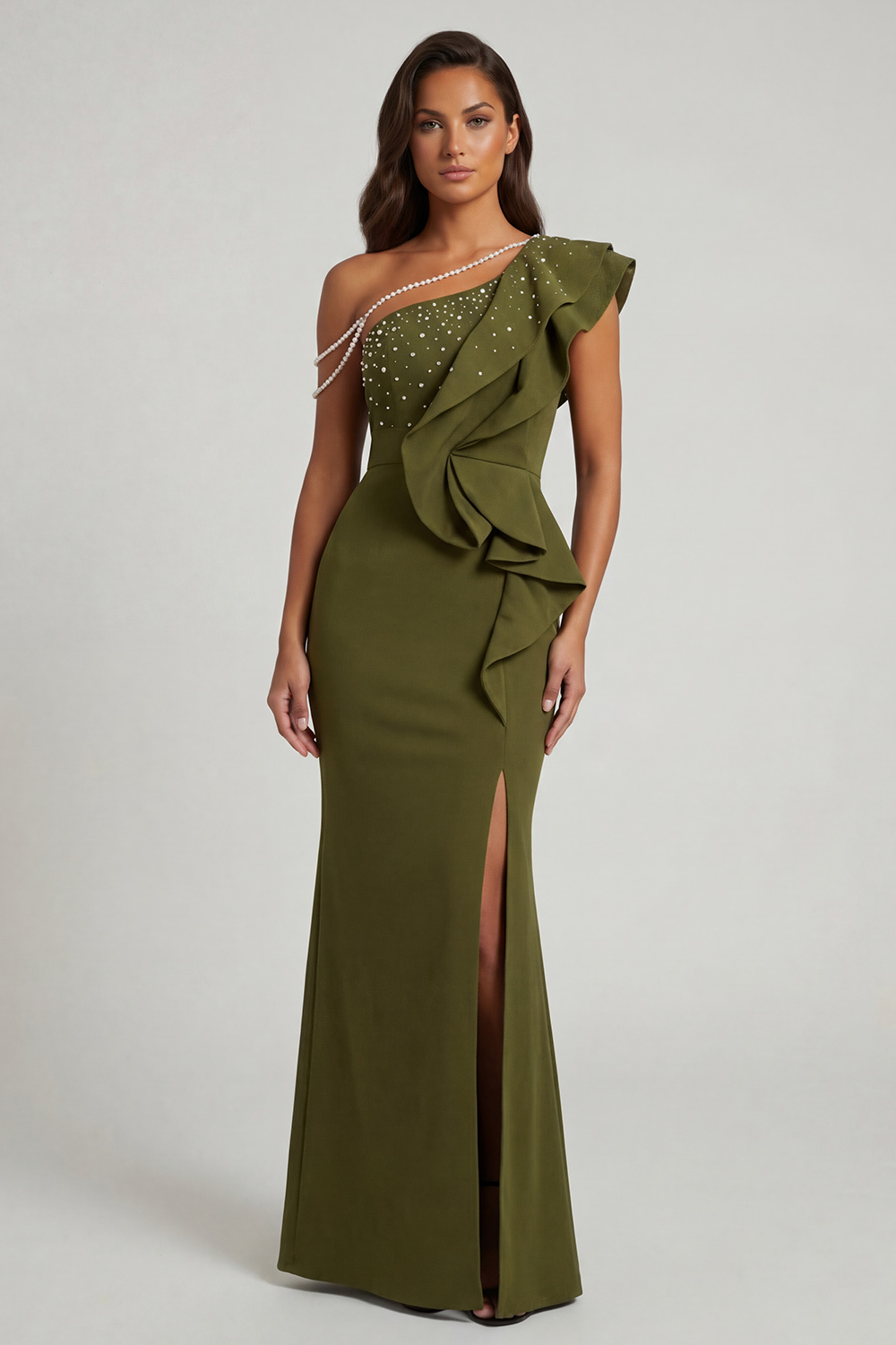 Olive Long Mermaid Beaded Mother of the Bride Dress with Ruffles