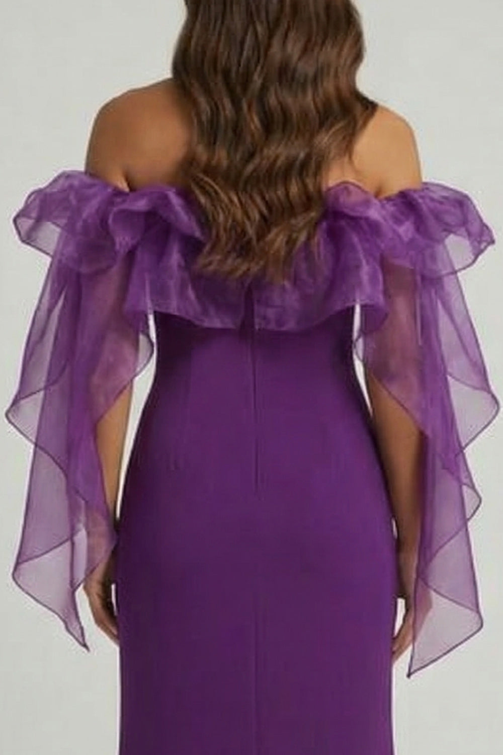 Purple Sheath Long Mother of the Bride Dress with Ruffles