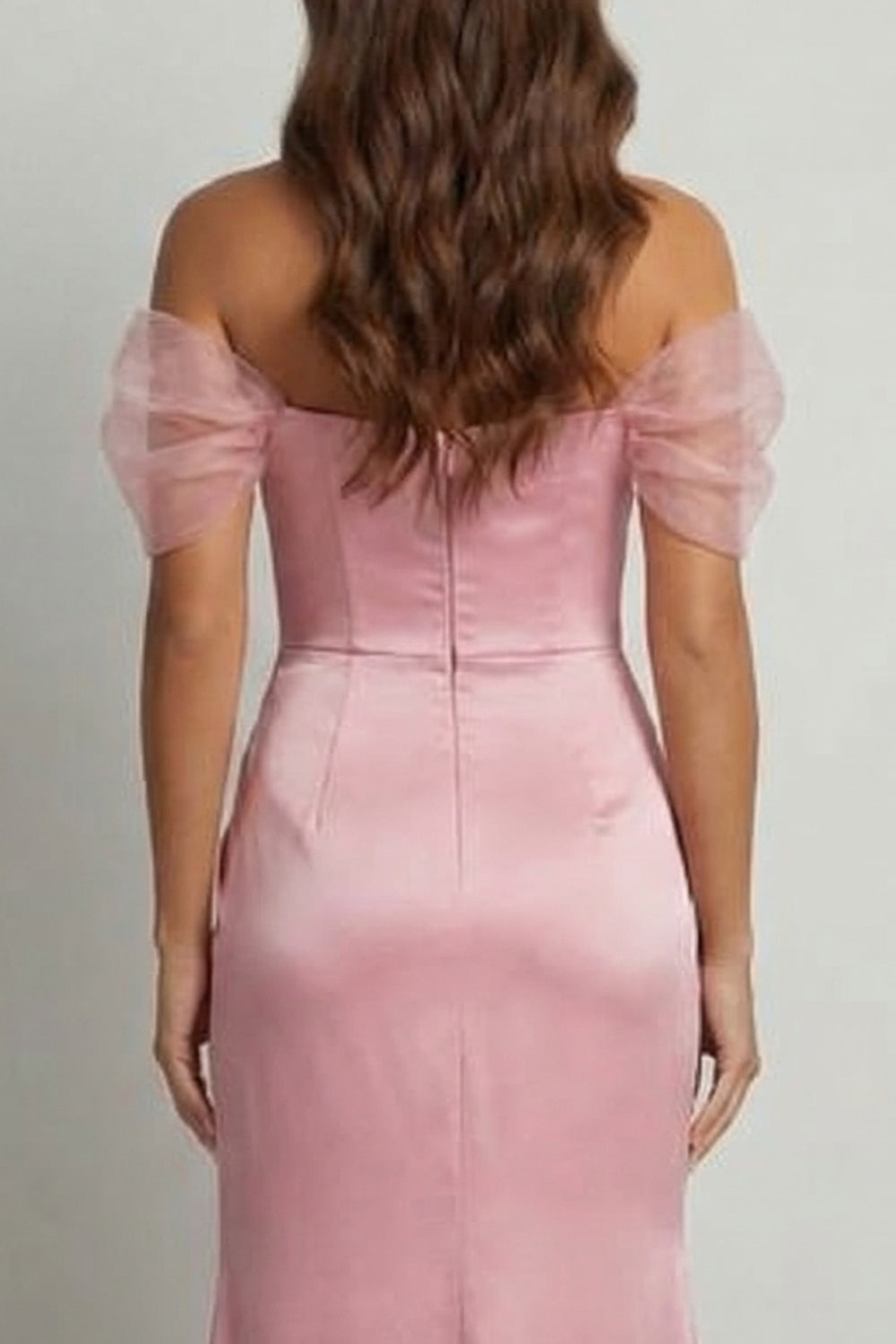 Pink Ruched Sheath Long Mother of the Bride Dress with Slit