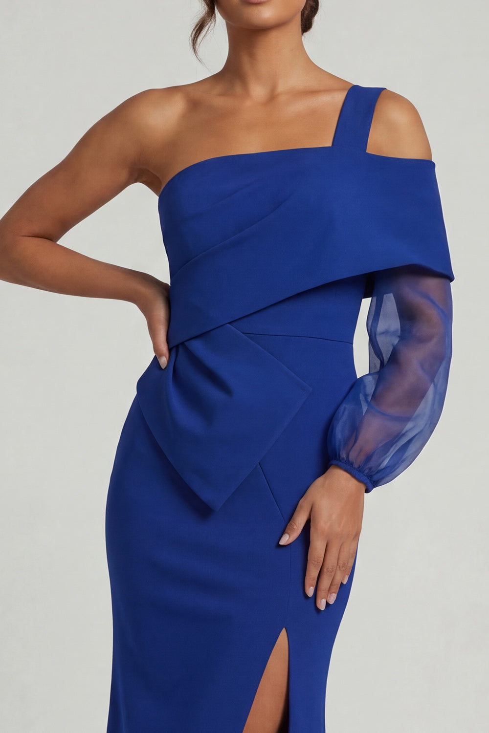 Royal Blue Mermaid One Shoulder Long Mother of the Bride Dress with Slit