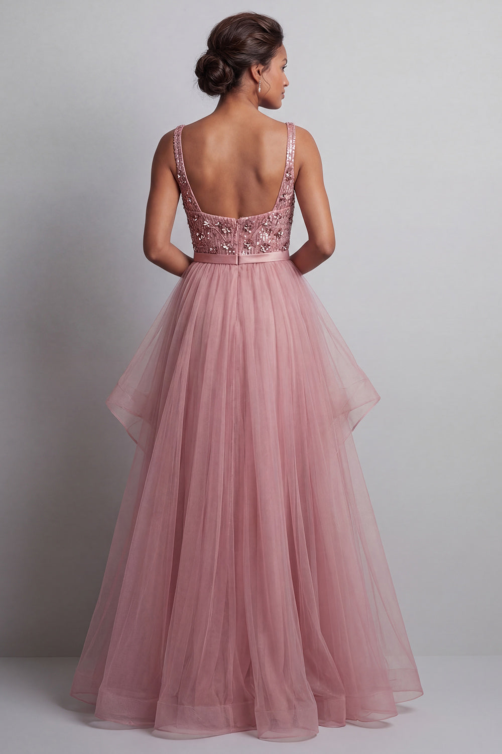 Sparkly Pink Sequin A Line Long Mother of the Bride Dress with Ruffles