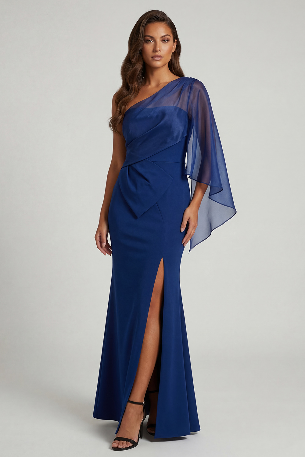 Dark Blue Mermaid Long Mother of the Bride Dress with Slit