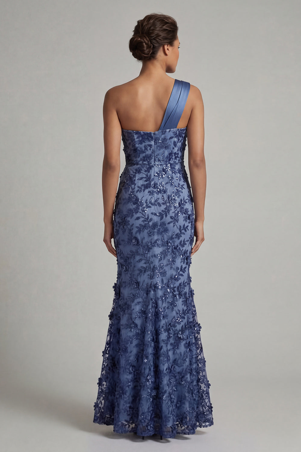 Navy Mermaid Long Floral Mother of the Bride Dress