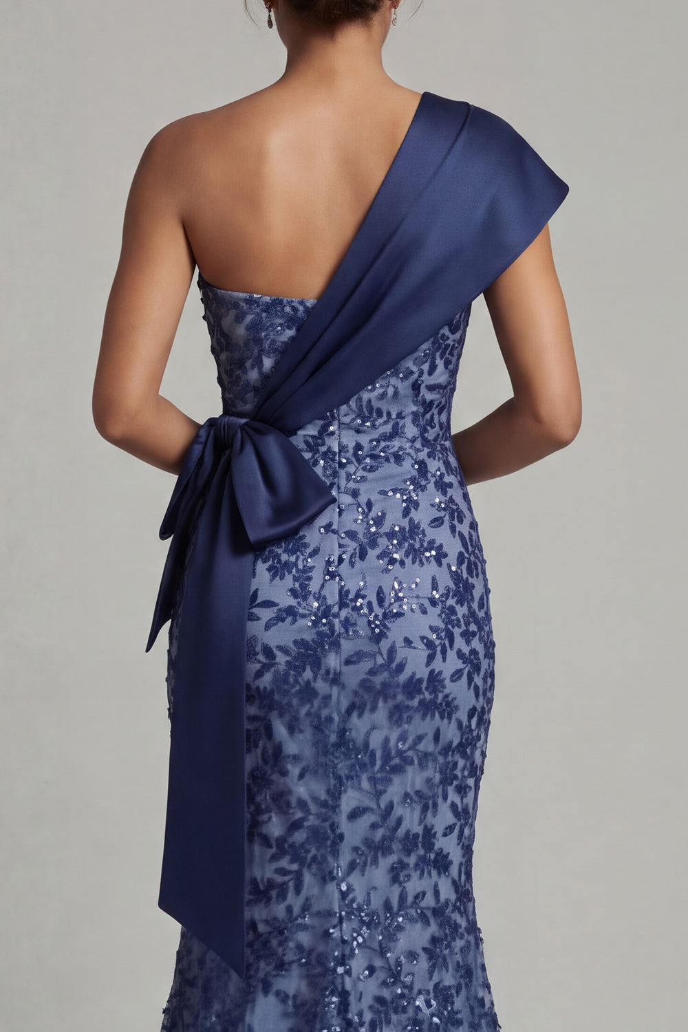 Navy One Shoulder Mermaid Long Floral Mother of the Bride Dress