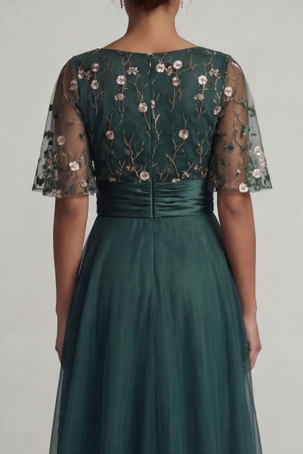 Dark Green Floral High Low A Line Boat Neck Mother of the Bride Dress