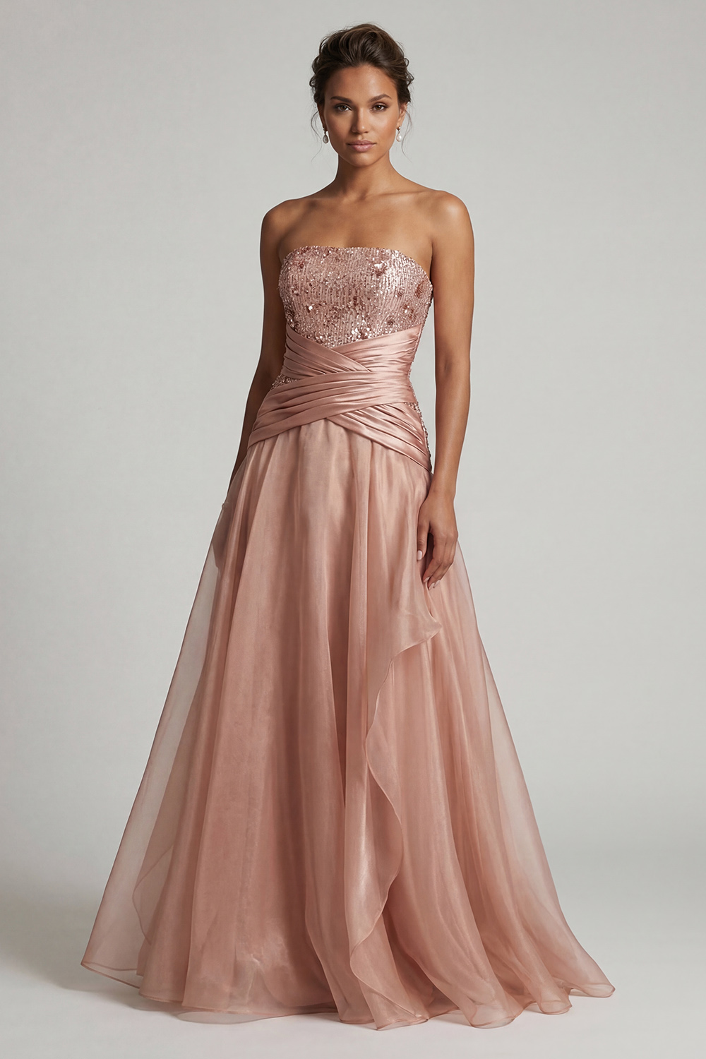 Dusty Rose A Line Beaded Long Mother of the Bride Dress with Ruffles