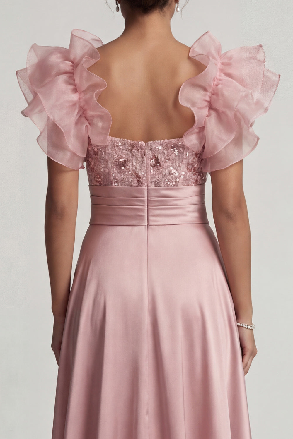 Dusty Rose A Line Long Floral Beaded Mother of the Bride Dress with Ruffles