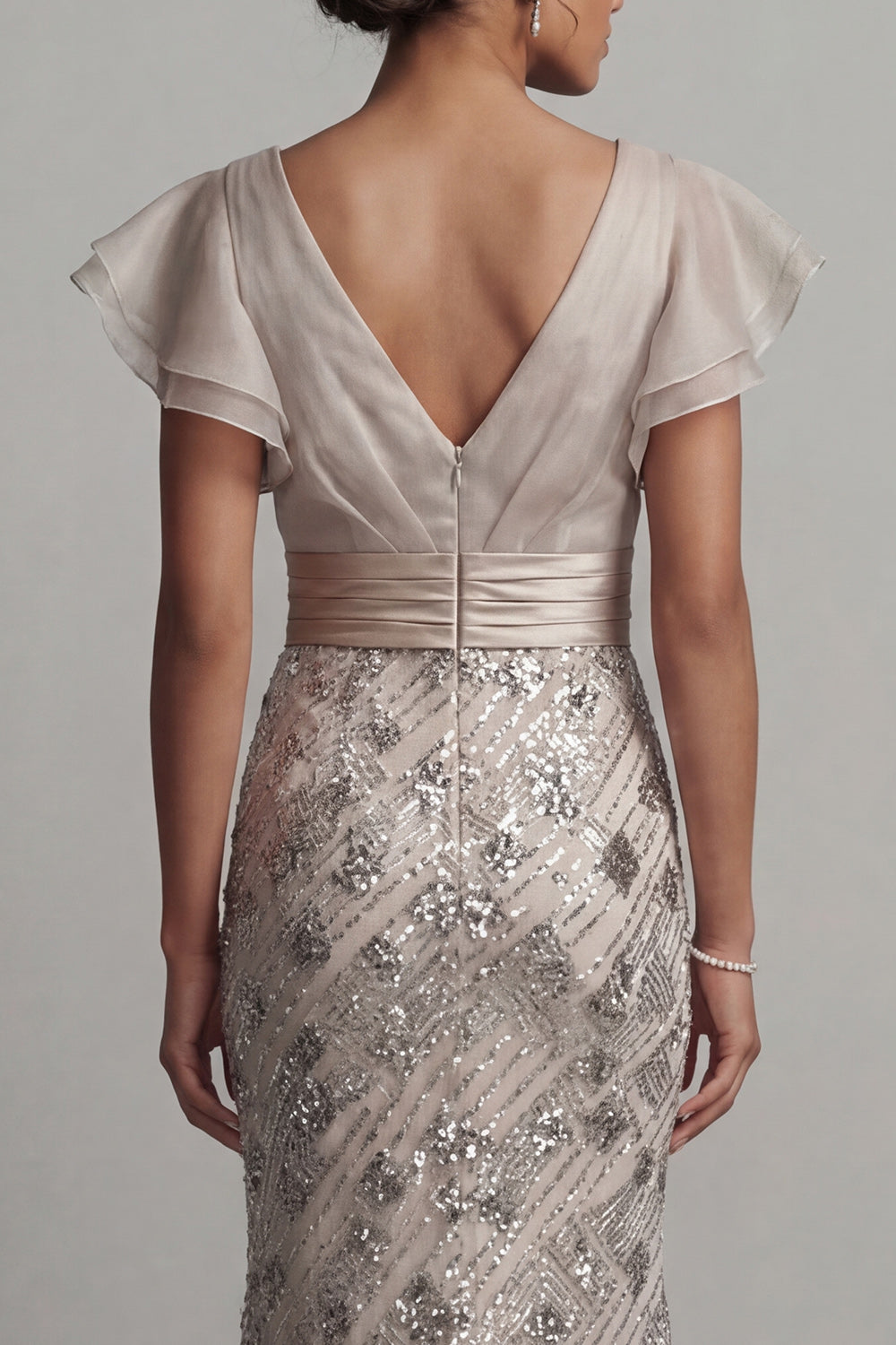 Sparkly Apricot Sequin Mermaid Long Mother of the Bride Dress with Ruffles