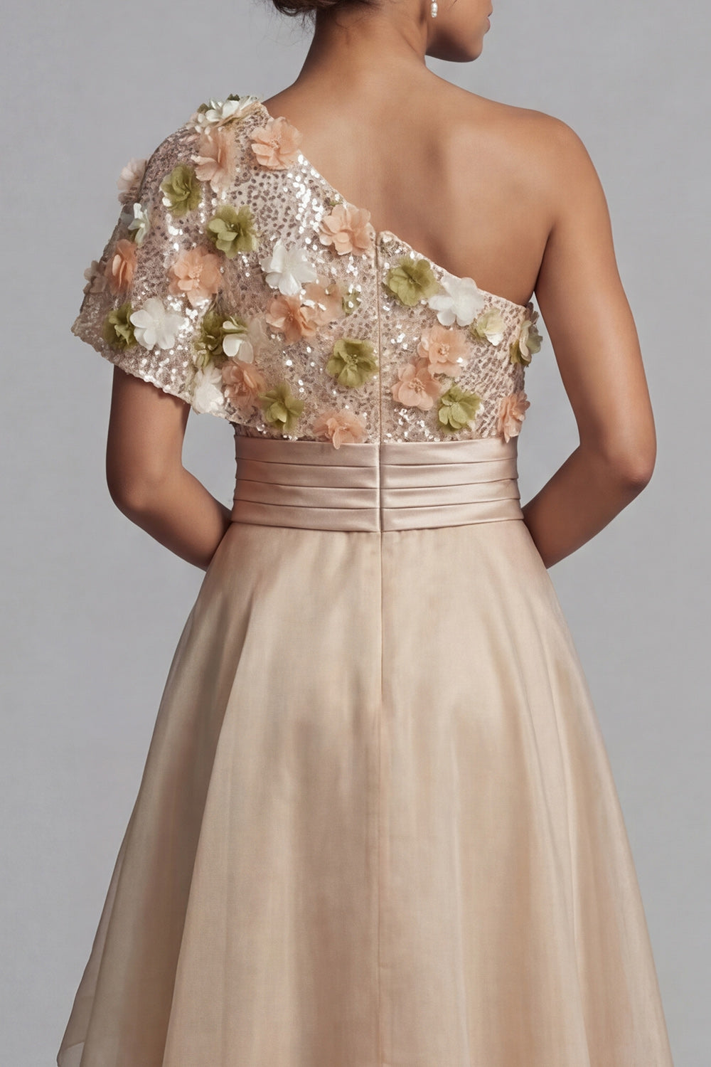 Champagne Floral A Line Long Mother of the Bride Dress with Ruffles