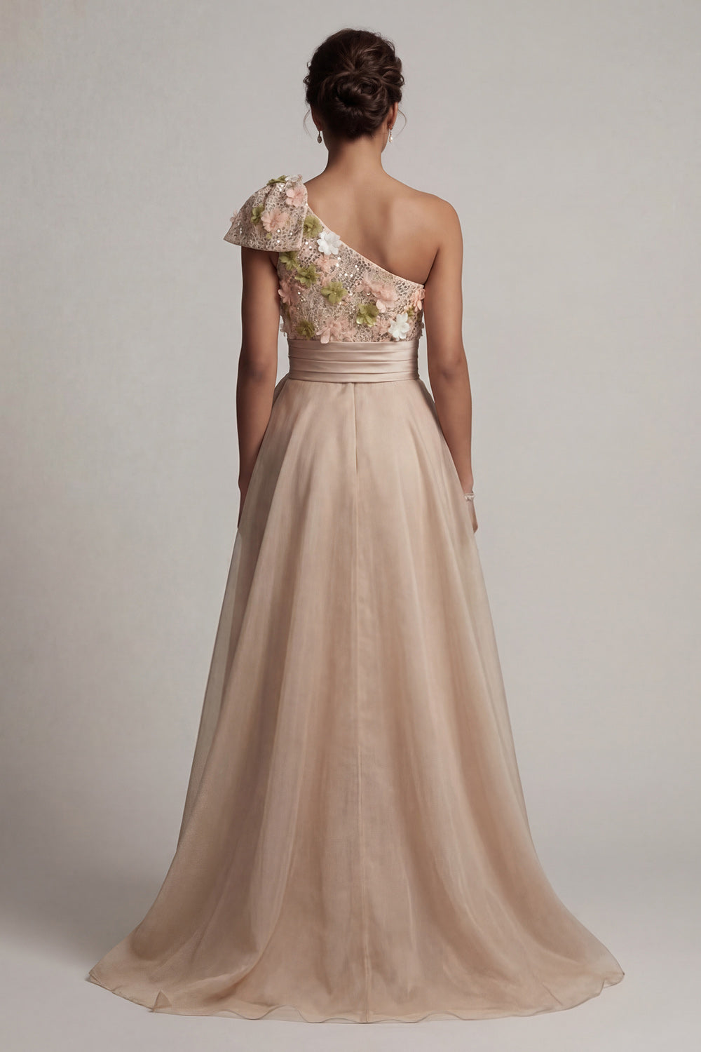 Floral A Line Champagne Long Mother of the Bride Dress with Bow