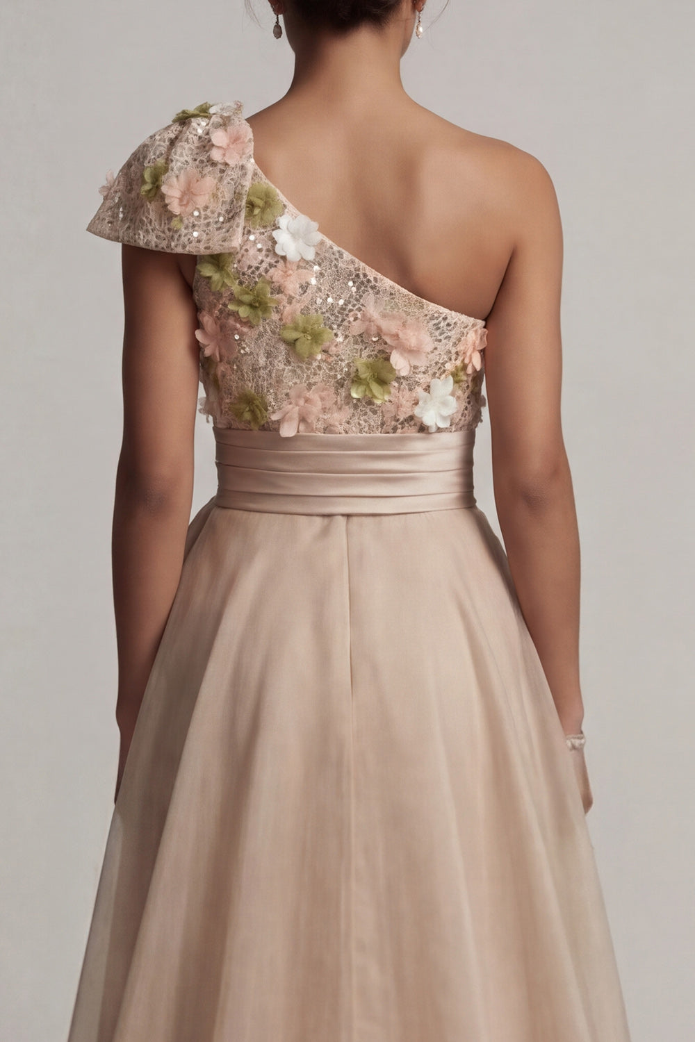 Floral A Line Champagne Long Mother of the Bride Dress with Bow