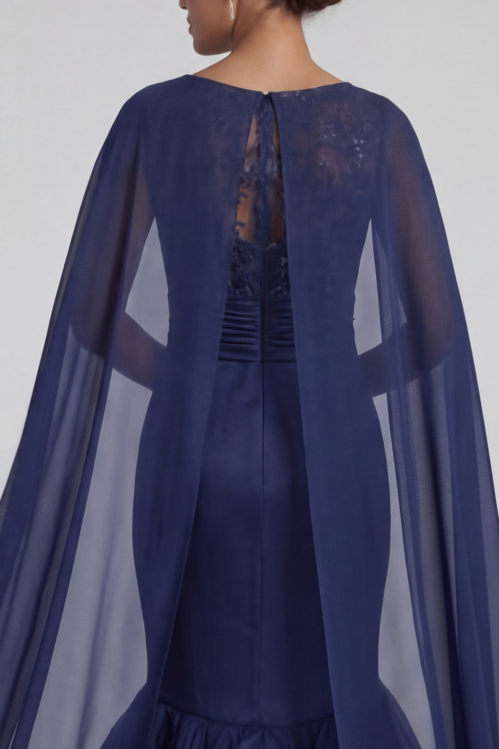 Navy Mermaid Floral Long Mother of the Bride Dress with Ruffles