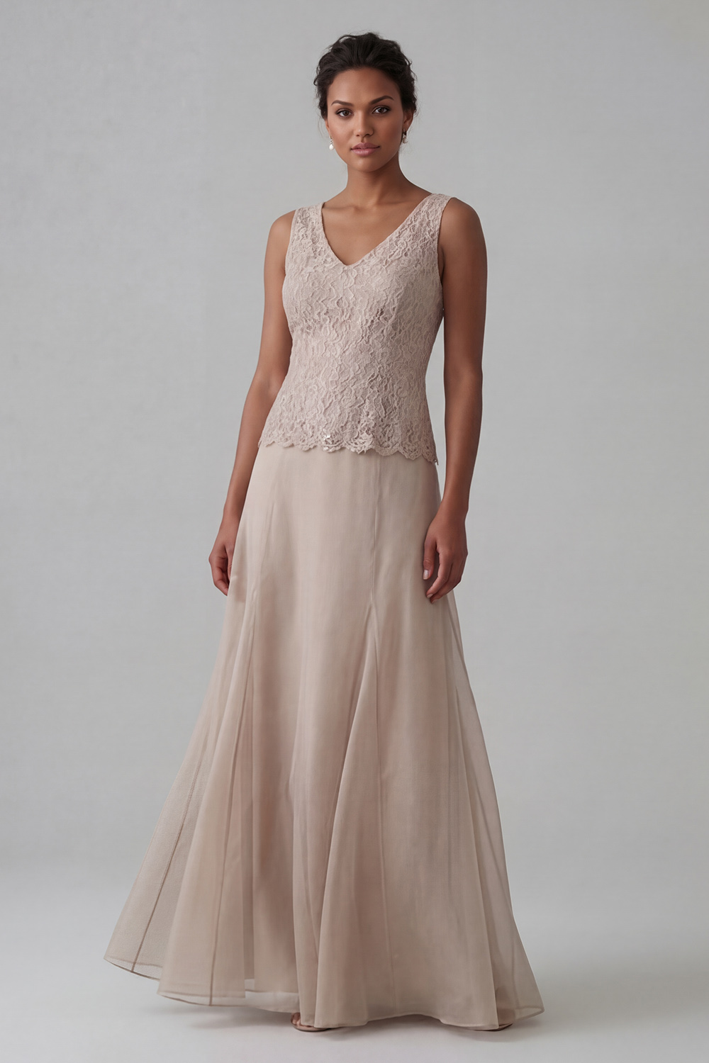 Champagne A Line V-Neck Long Mother of the Bride Dress with Jacket