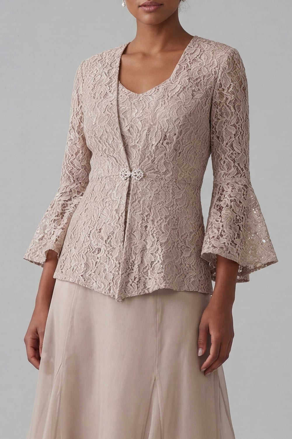 Champagne A Line V-Neck Long Mother of the Bride Dress with Jacket