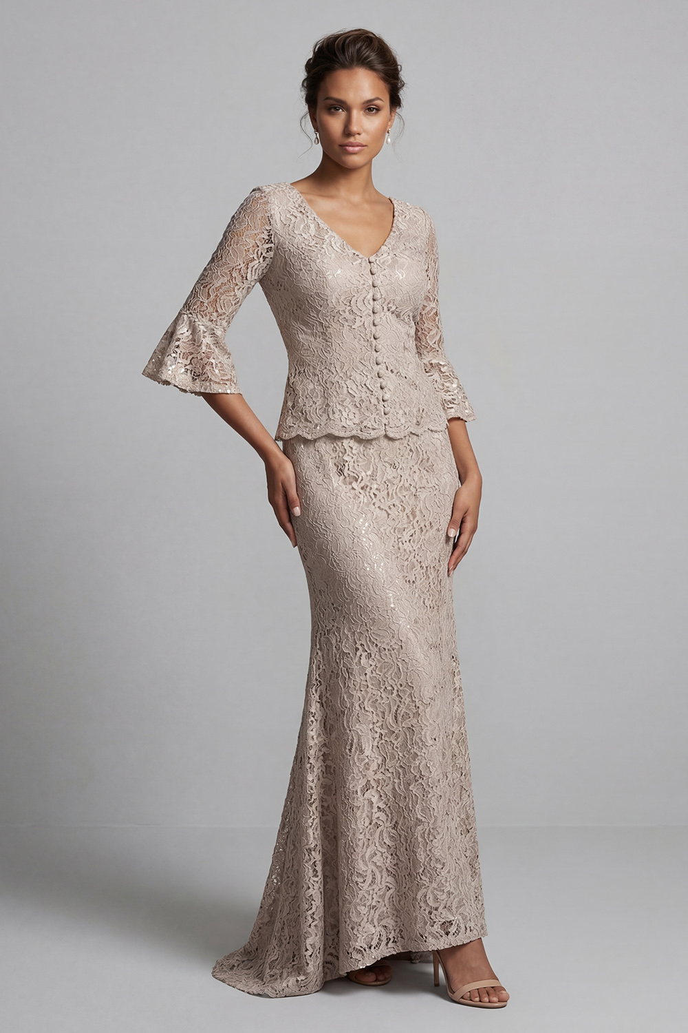 Champagne Mermaid Scoop Long Mother of the Bride Dress with Jacket