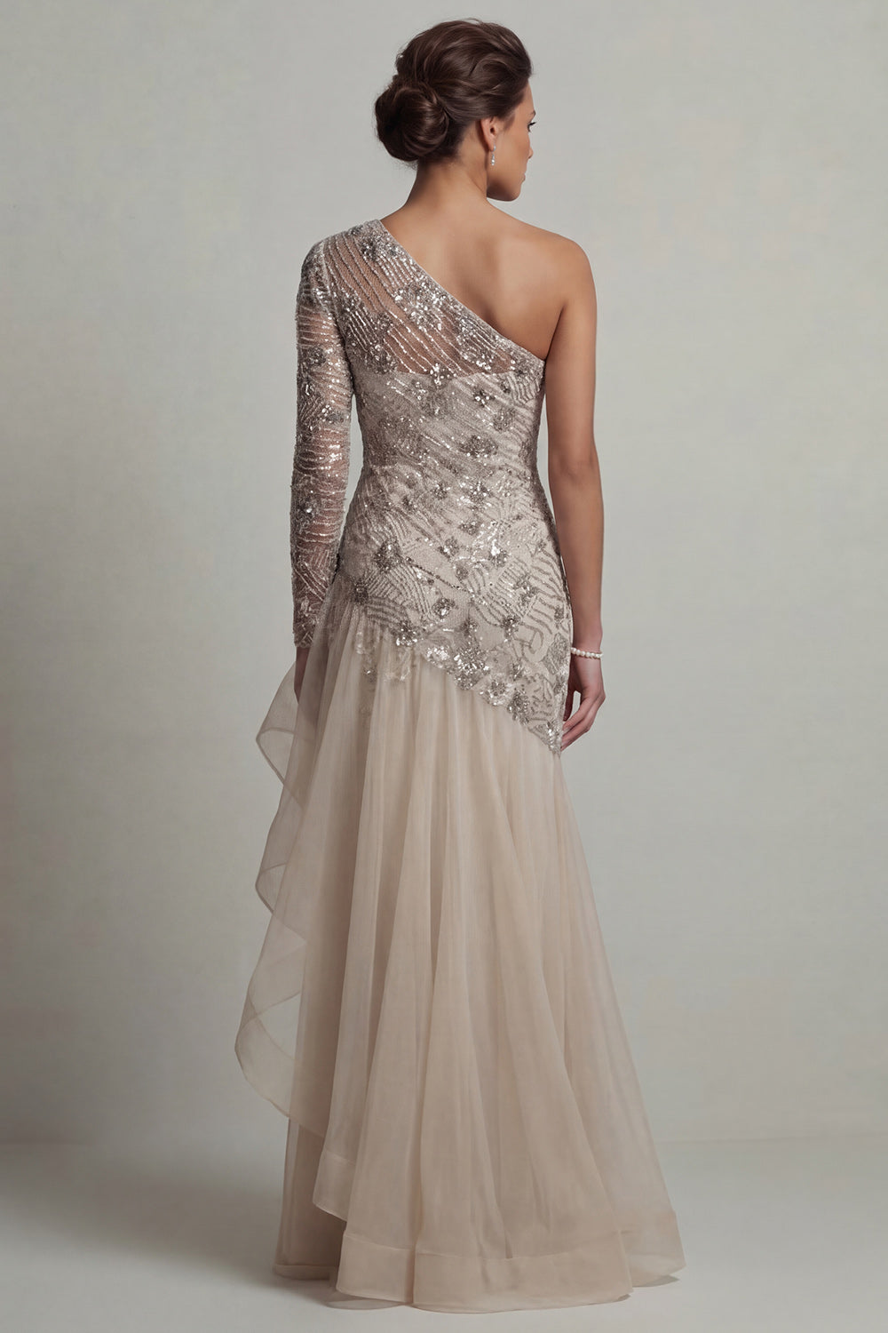 Sparkly Apricot Sequin Long Mermaid Floral Mother of the Bride Dress with Ruffles