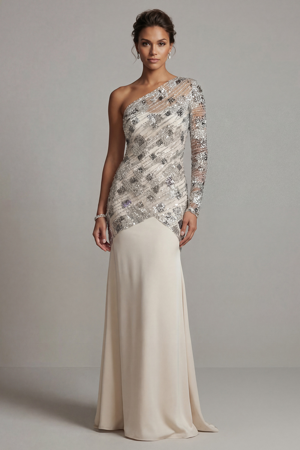 Sparkly Apricot Floral Sequin Mermaid Long Mother of the Bride Dress