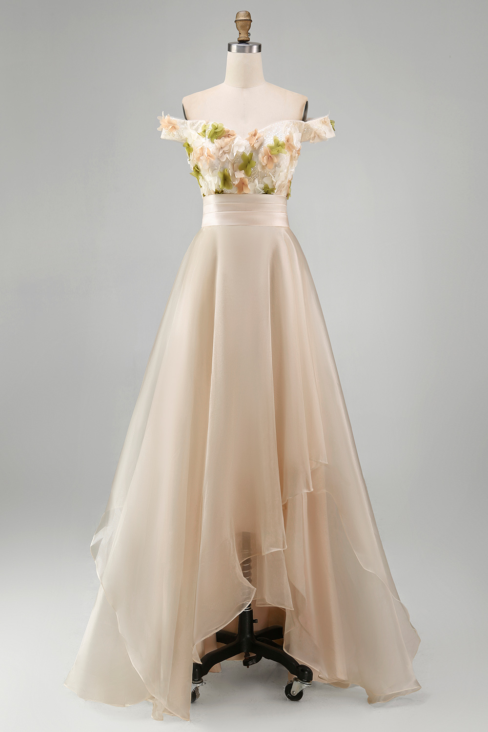 Apricot Asymmetrical Floral A Line Mother of the Bride Dress with Ruffles