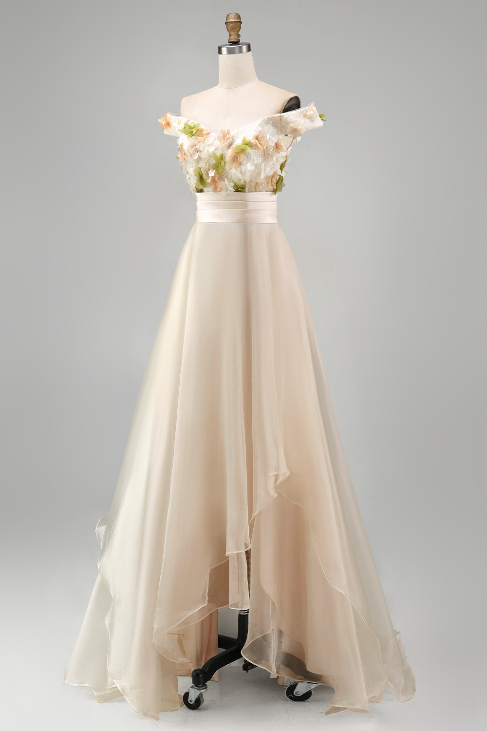 Apricot Asymmetrical Floral A Line Mother of the Bride Dress with Ruffles