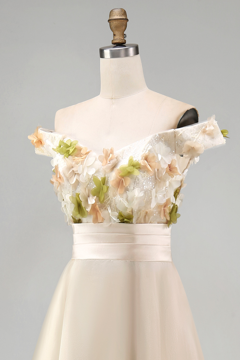 Apricot Asymmetrical Floral A Line Mother of the Bride Dress with Ruffles