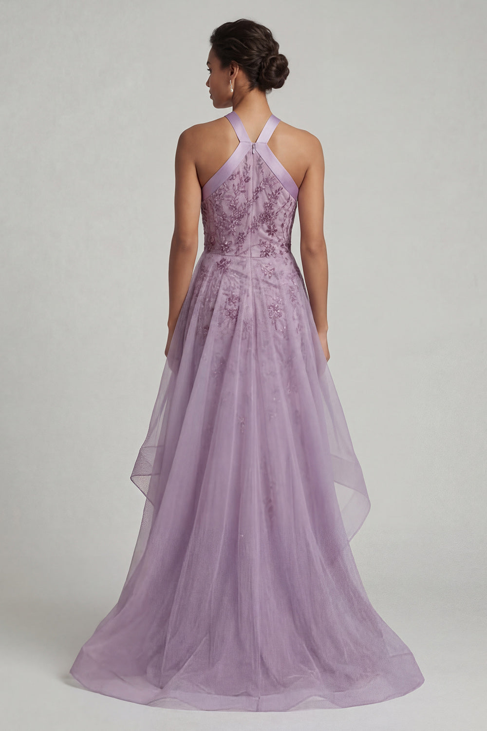 Purple Floral A Line Long Mother of the Bride Dress with Ruffles