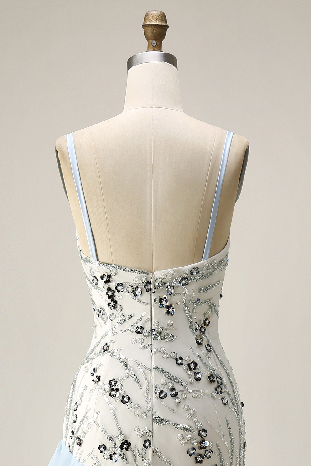 Sparkly Light Blue Long Sequin Mermaid Floral Mother of the Bride Dress with Ruffles